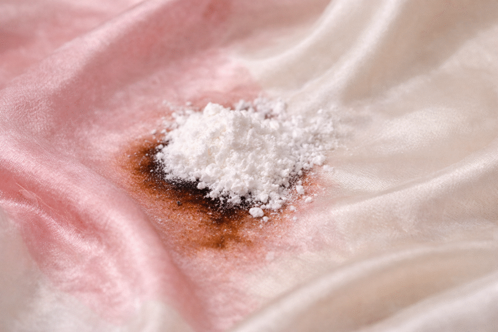 How to Wash & Care for Your Silk Scarf — Expert Guide (2025 Update) 3 Using baby powder or cornstarch to absorb oil stain from silk fabric