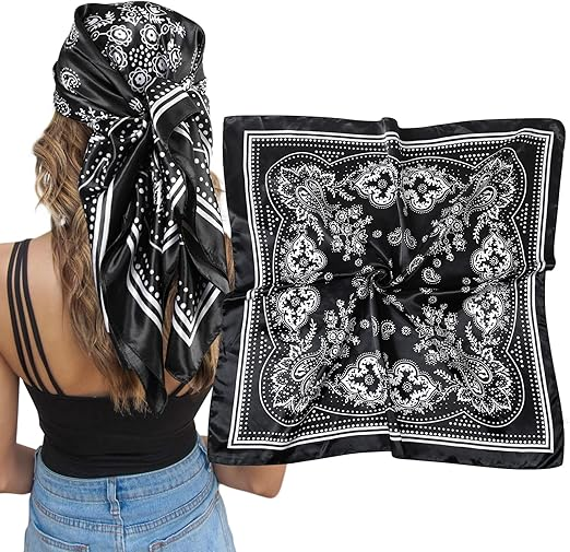 Black White Modern Floral Bandana