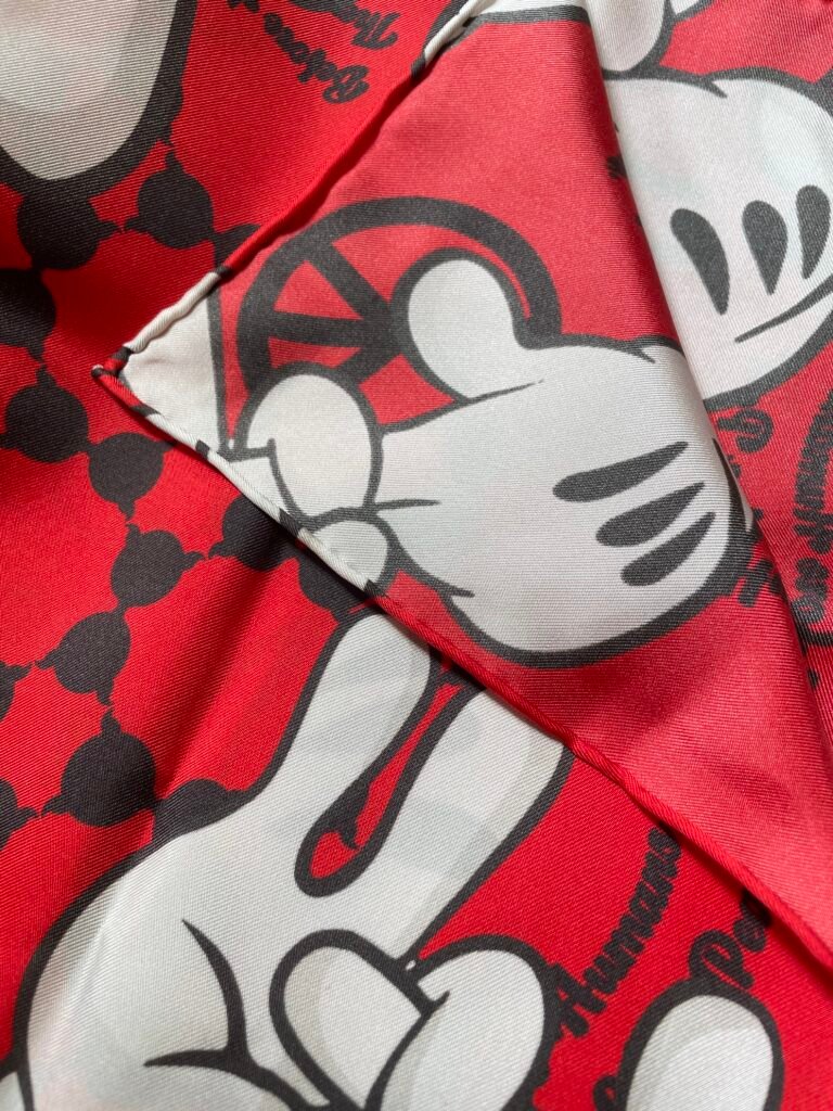 High quality hand rolled hem on custom designer silk scarf