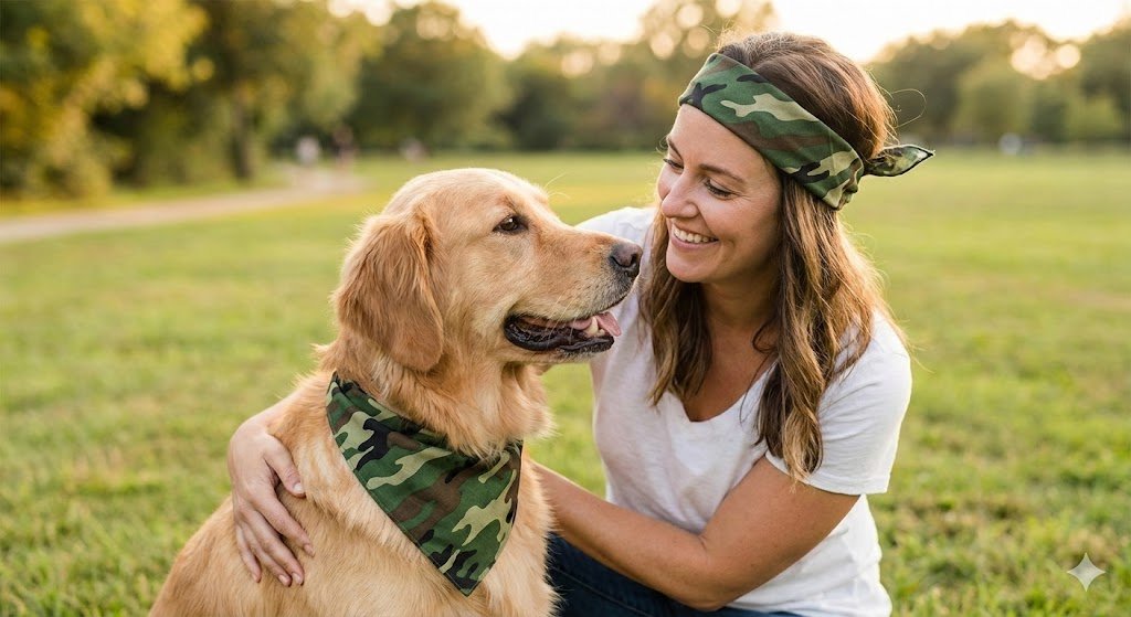 Beyond the Battlefield: The Ultimate 2025 Camo Bandana Trend Report & Sourcing Guide for Brands 3 Matching camo dog bandana and owner headband set for pet brands