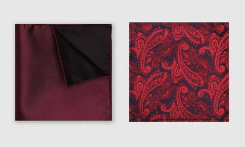 Comparison between black and dark red bandana paisley pattern and solid dark red bandana plain style.