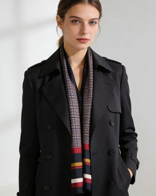 10 Chic Ways to Tie a Silk Scarf 5 business casual silk scarf drape under blazer