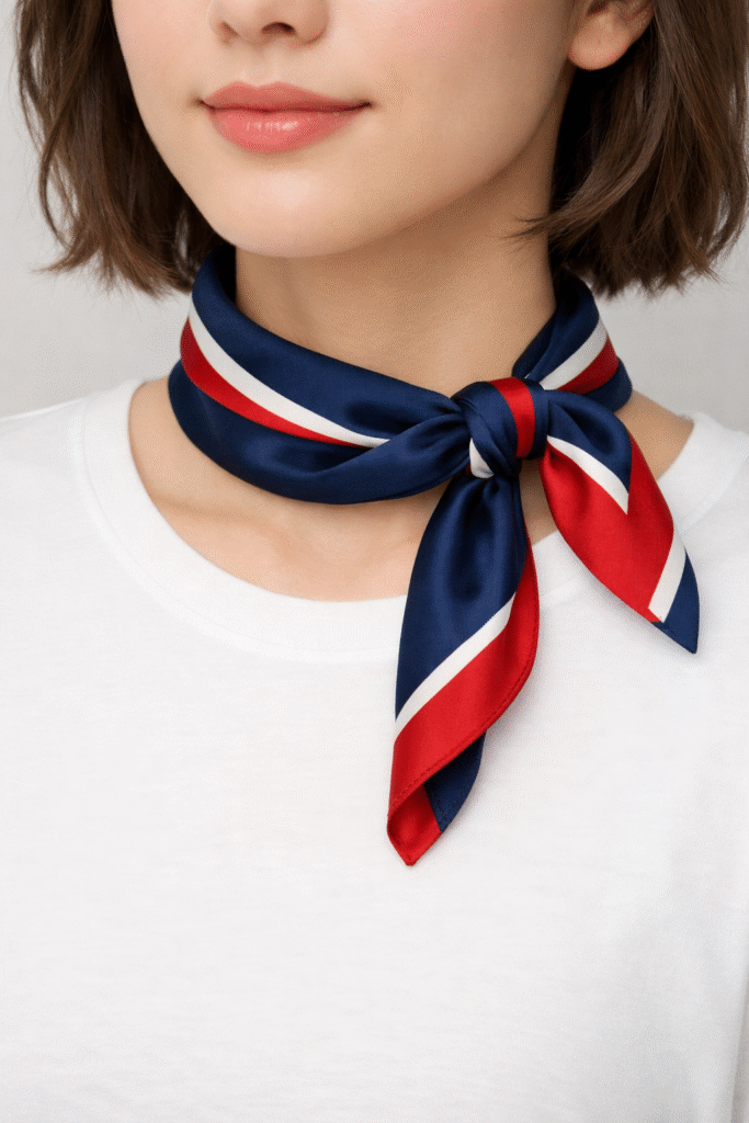 10 Chic Ways to Tie a Silk Scarf 3 small silk neckerchief tied in classic french knot
